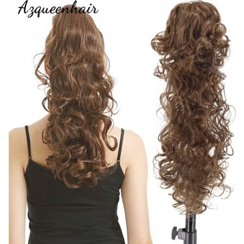 AZQUEEN Long Wavy Claw on Hair Tail False Hair 24" Ponytail Hairpiece Synthetic Wave Black Fake Hair For Women