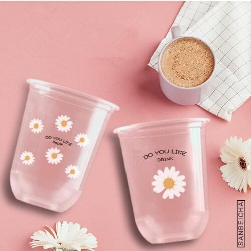 50pcs Net red 500ml clear plastic cups creative bubble tea cup party favors drinking cup ice cream yogurt dessert cups with lids