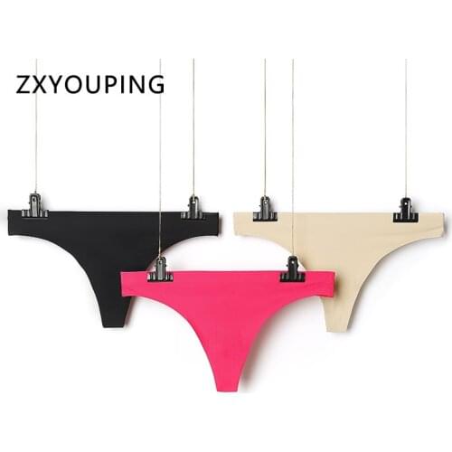 3Pcs/lot Underwear Women Thongs and g Strings Ice Silk Seamless Thong Sexy Panties lingerie low-Rise Female Tangas Solid Panty