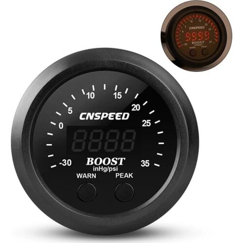 CNSPEED 2.5Inch Turbo Pressure Gauge Digital Display 12V Ultra-Thin -30-35PSI Boost Meter with Sensor LED Indicator Display