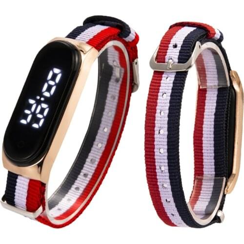 Led Electronic Kids Watch Rectangular Dial Childrens Watches Colorful Nylon Band Digital Wristwatch Women Girls Kid Clock Reloj