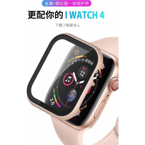 Hard case For Apple watch bandr 40mm 44mm 38 42 Aluminum alloy Frame terpered glass film 2in1 for iwatch SE series 6 5 4 3 2 1