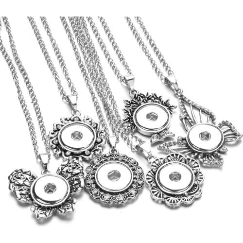 Hot Sale Snap Jewelry Vintage Metal Snap Button Necklaces 18mm 20mm Snap Pendant Necklace for Women DIY Button Jewelry Gift