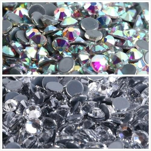Ss3,ss6,ss8,ss10,ss16,ss20,ss30,ss34,ss40,ss50 Crystal AB Color DMC Iron On Hot fix Crystal Glass Garment Hot fix Rhinestones