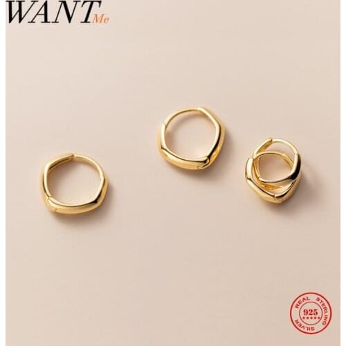 WANTME Real 925 Sterling Silver Fashion Korean Minimalist Geometric Circle Ear Buckle Earrings for Women Charms Wedding Jewelry