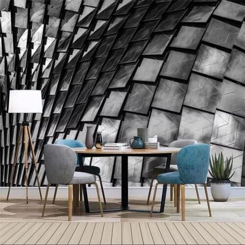 Wellyu Customized large mural Nordic abstract solid black and white architectural geometric heavy metal iron plate background