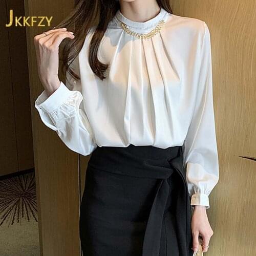 Summer Pullover Stand Collar Draped Solid Color Shirt Blusas Mujer De Moda 2020 Verano Women Elegant Office Blouse Plus Size