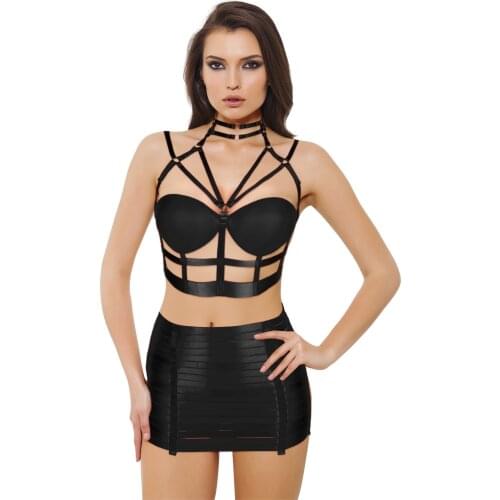 Punk Sexy Harness Set Bra Crop Tops Belt Bondage Waist Adjust Goth Pole Dance Women Body Harness Lingerie Dress Cage Mini Skirt