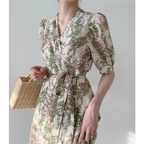 Alien Kitty V-neck Floral Elegance Lace Up 2020 Chic Sexy Gentle Sweet Streetwear Office Lady Plus Size Thin Print Long Dress