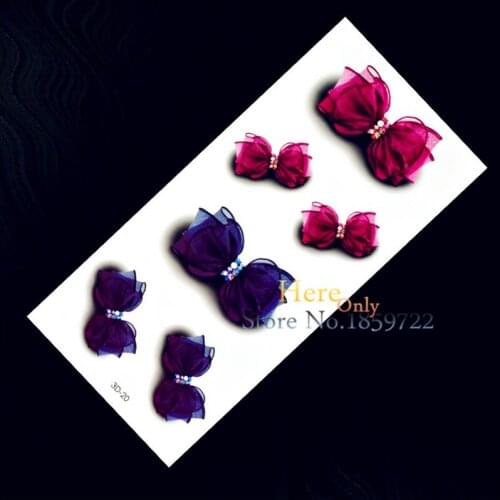 1PC Fashion 3D Bow Waterproof Temporary Tattoo Removable Body Art H3D-20 Dark Red Blue Silk Bowknot For Women Kids Men