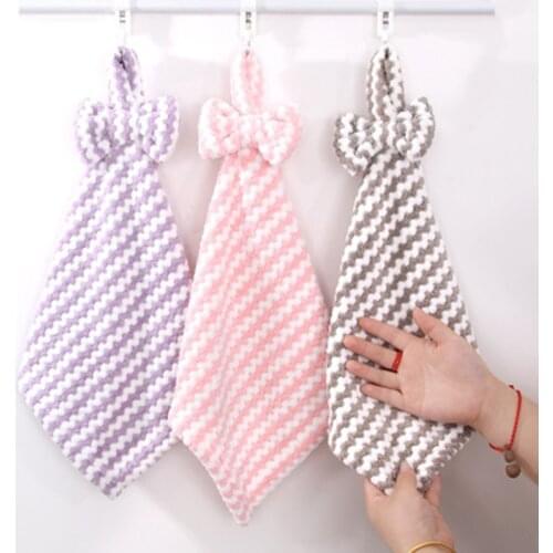 Lovely Bowknot Super Soft Absorbent Microfiber Hand Towel Hanging Bathroom Kitchen Towel Cleaning Cloth 30x30cm 1PC