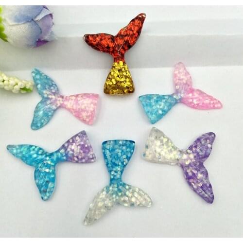 10pcs 26*30mm Mix Colors Shiny Resin Fish Tail Flat back Cabochon Scrapbook DIY Jewelry/Craft Decoration