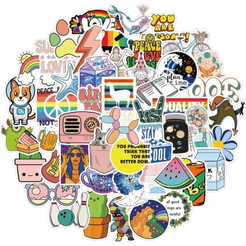 50PCS Cartoon Simple VSCO Girls Kawaii Stickers For Chidren Toy Stationery to DIY Laptop Bicycle Helmet Car Decals Sticker F3