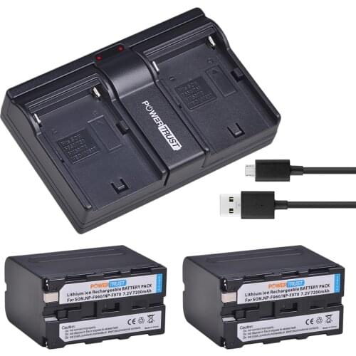 2Pcs 7200mAh NP-F970 NP-F960 NP F960 NPF970 F960 Battery + Dual USB Charger for Sony F930 F950 F770 F570 F970 CCD-RV100 HVR-V1J