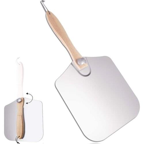 Aluminum Metal Pizza Peel with Foldable Wood Handle for Easy Storage 12-Inch x 14-Inch, Paddle for Baking Homemade Pizza Bread