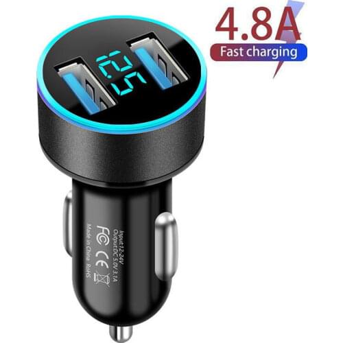 4.8A 40W Car Charger Fast Charging For Samsung Iphone 12 Huawei Xiaomi Phone With LED Display Smart Dual USB Car-charger Adapter