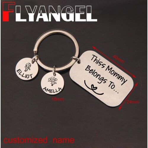 FLYANGEL Mother Key Chain Keyring This is Mommy Belong To Engraved Kids Names Car Key Tag Gifts For Mother