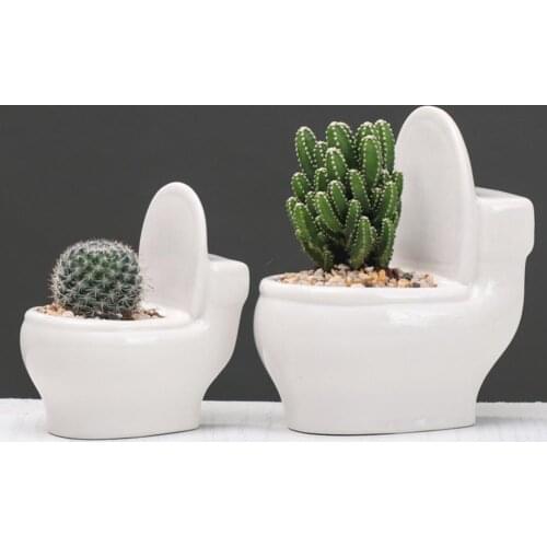 Flower Holder Flower Vase Plant Pot Eye-catching Toilet Shape Ceramic Flower Pot with Drain Hole for Home