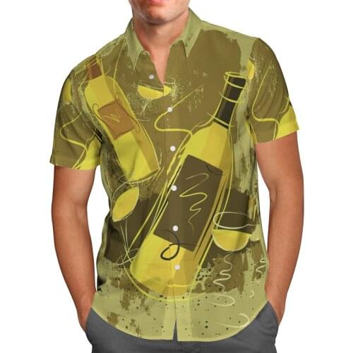 Wine Bottle 3D Beach Hawaiian 2021 Summer Men Shirt Short Sleeve Shirt Streetwear Oversized 5XL Camisa Social Chemise Homme-167