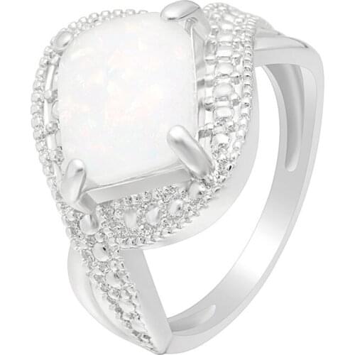 Hainon White Opal Rings For Women Silver Color Filled Finger Jewelry Trendy Rings For Engagement Stylish Design Jewelry