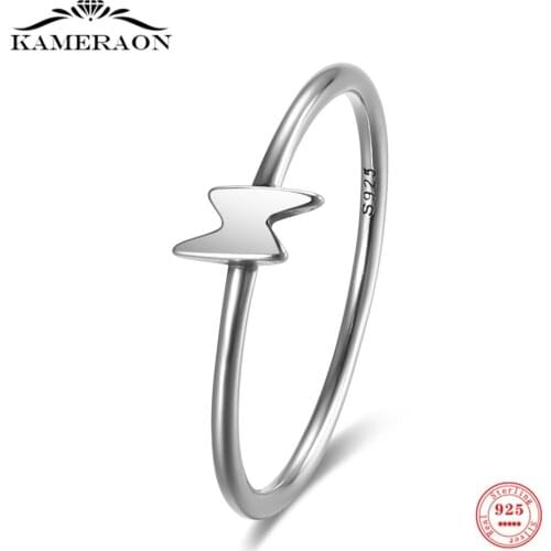 Real 925 Sterling Silver Ring Lightning Shape Silver Oxide Finger Ring Simple Temperament Fashion Gift Fine Jewelry for Women