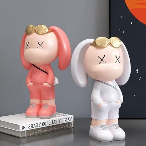 Creative Gift Cute Cartoon Rabbit Figurine Nordic Room Decoration Statue Resin Sculpture For Home Desktop Lovely Gift For Girls