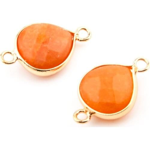 2pcs Round Water Drop Shape Natural Stone Connector Charms Orange for Jewelry DIY Nacklace Bracelets 23x15x6mm