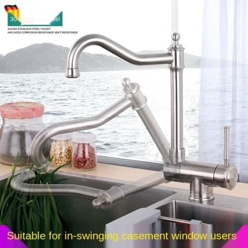 Kitchen Faucet Rotary Folding Hot and Cold Water Faucet Black 304 Stainless Steel Faucet Single Handle Faucet