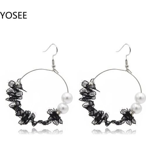 Fashion Elegant Fabric Round Beads Earrings Bohemian Alloy Ear Circle Big Earrings For Women Jewelry Gift