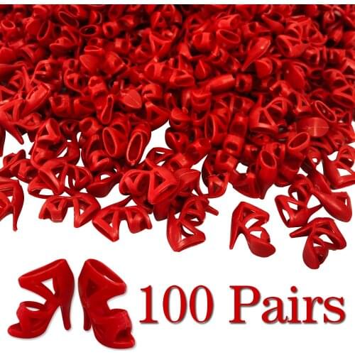 NK Wholesale 100 pairs/Set Doll Red Shoes Cute Heels Fashion Sandals For Barbie Doll High Quality Baby Toy 020a 6X