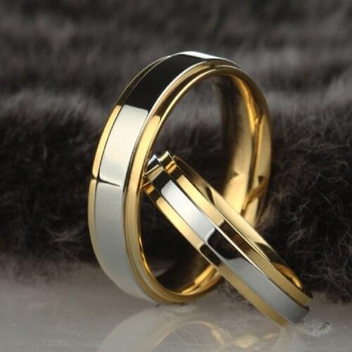 New Fashion Simple Design 316 Titanium Steel Mens Rings Lover Couple Rings Alliance Gold Wedding Band Rings Set for Women Men