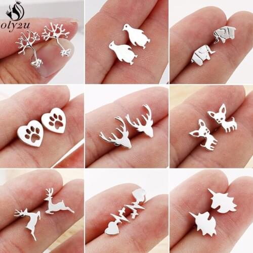 New Cute Chihuahua Dog Stud Earrings Women Jewelry Fashion Deer Elephant Penguin Unicorn Earings Love My Pet Animal Earing