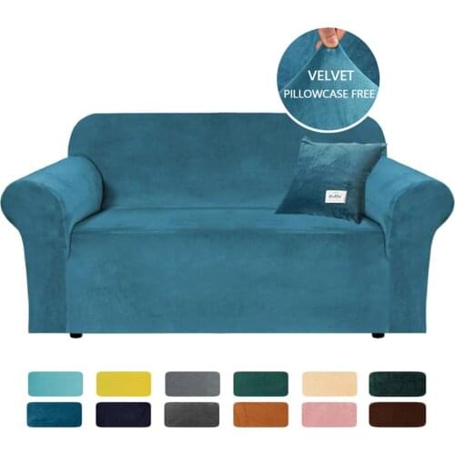 Solid Color Velvet Sofa Cover Elastic Armchair Cover For Living Room L Shape Stretch Corner Couch Slipcover With Pillowcase