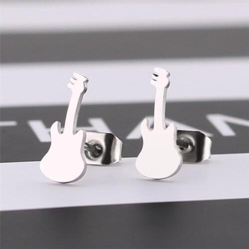 Oly2u Earrings for Women Cute Guitar Violin Shape Cute Mini Stud Earrings Stainless Steel Musical Instruments Design Earring