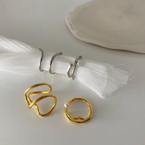 Origin Summer Temperament Irregular Twist Rope Open Adjustable Ring for Women Imitation Pearl Metal Index Finger Ring Jewelry