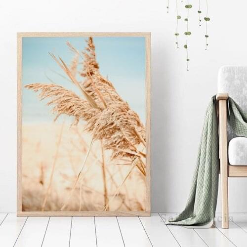 Beach Dry Grass in Pastel Colors Wall Art Print Bohemia Poster Canvas Painting Inspired Gift Poster for Living Room Home Decor