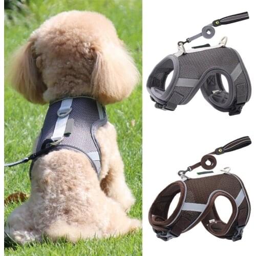 Adjustable Dog Cat Harnesses With Leashes Set Pet Reflective Soft Mesh Vest Puppy Kitten Rabbit Ferretss Outdoor Collar Harness