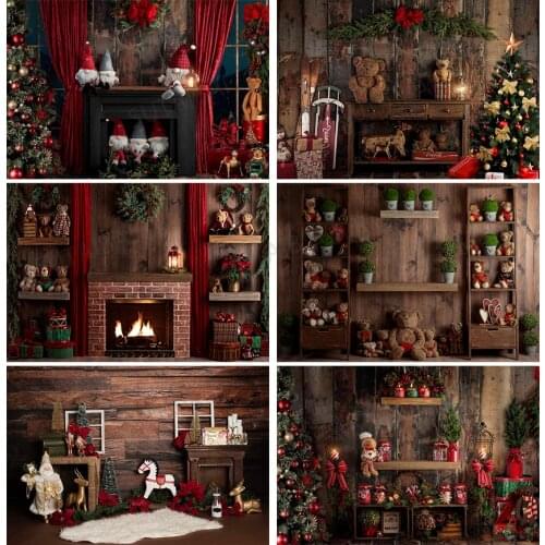 Christmas Photography Backdrop Indoor Fireplace Xmas Tree Gifts Photo Background Kids Birthday Family Patry Photocall Decor Prop