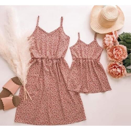 Sakura Flower Mother Daughter Matching Dresses Family Look Mommy and Me Clothes Sleeveless Tank Mom Mum Mama & Baby Dress Cheap