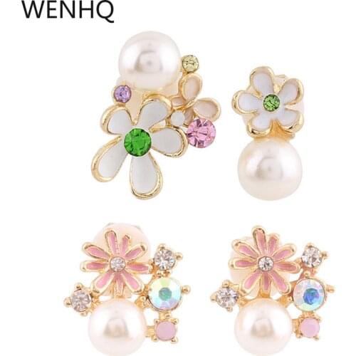 WENHQ Flower Shape Clip on Earrings Without Pierced for Women Girl Party Wedding Popular Cuff Earrings Fashion Jewelry Ear Clip