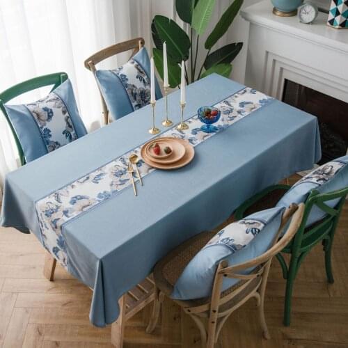 Pastoral Style Embroidery Imitation Cotton Linen Table Cloth, Retro Coffee Table Home Rectangular Tablecloth