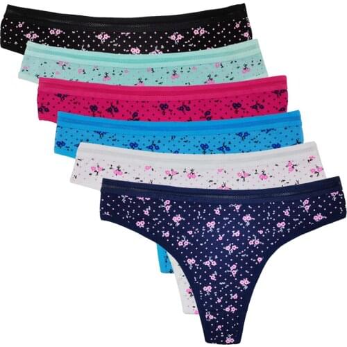 6Pcs/set Sexy Womens G-Strings Cotton Thong Girls Ladies Panties Lip Floral Print Kawaii Cute Underwear Wholesale Free shipping