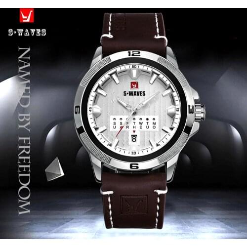 SWAVES Brand Fashion Relojes Hombre Sport Unique Waterproof Wrist Watch Men Leather Band Silver Black Luxury Week Watch for Man