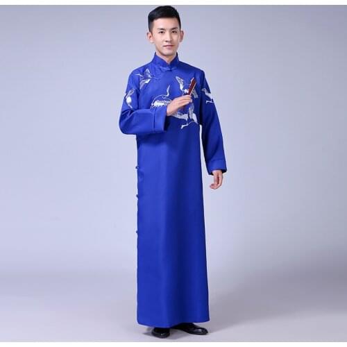 Chinese Traditional Folk Crosstalk Robe Women Men Vintage Hanfu Clothes Ancient Style Talk Show Gown Long Performance Clothing