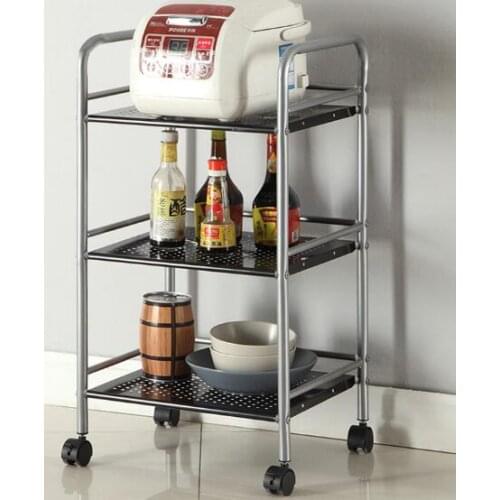 Three-Layer Iron Storage Shelf Movable Kitchen Storage Rack Household Adjustable Storage Holder With Wheels