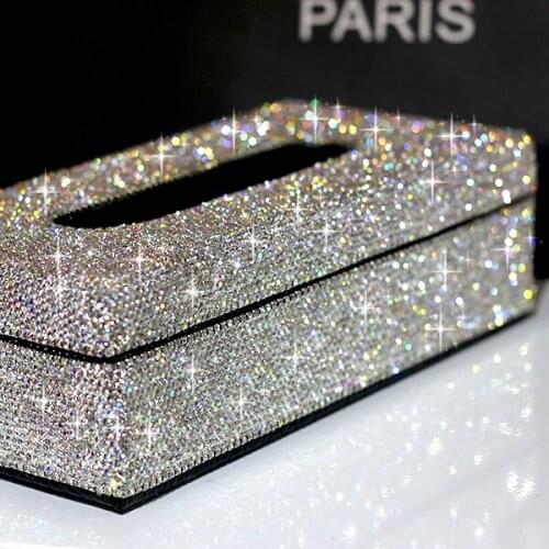 High-grade PU leather crystals Tissue case Paper box for home Tissue holder car tissue box tissue napkin box for home PZJH002