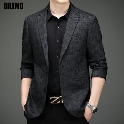 High End New Designer Brand Luxury Casual Fashion Jacquard Blazer Jacket Stylish Slim Trendy Elegant Suit Coat Mens Clothes