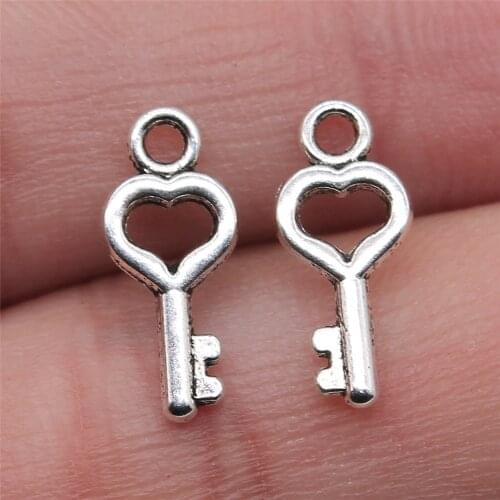 WYSIWYG 40pcs Charms Key Antique Silver Color 7x15mm Metal Alloy Charms Jewelry Diy Accessories