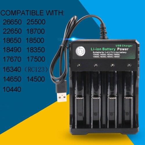Four Slots Li-ion Battery AC Charger Adapter 18650 Battery Charger For 18650 26650 18350 16340 14500 18500
