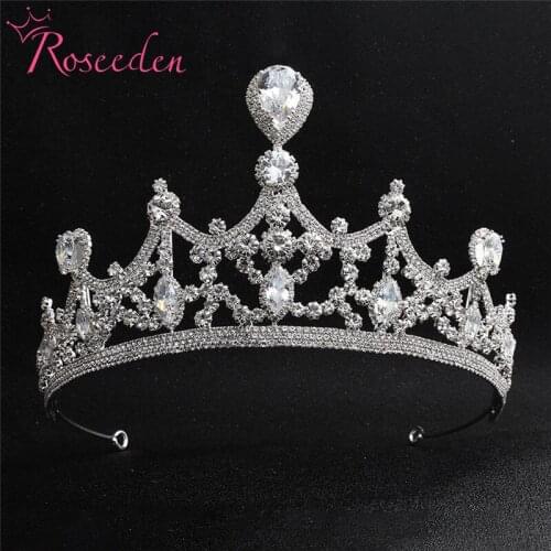 European Wedding Bridal Cubic Zirconia Tiara Crown Hair Jewelry For Women Bride CZ Crystal Diadem RE3353